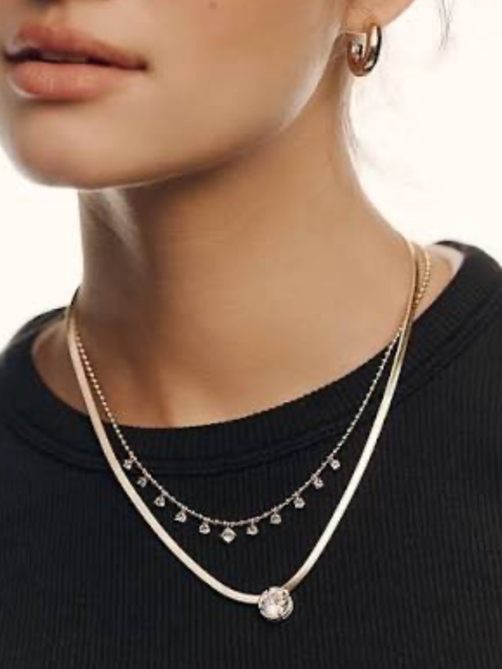 Anthro LAYERED CRYSTAL HERRINGBONE NECKLACES, SET OF 2